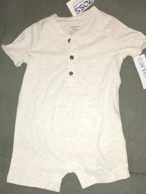 Carter's Cream Short Sleeve Henley Romper